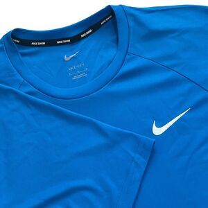 NIKE Swim Men's Short Sleeve Hydroguard Rash Guard Shirt Royal Blue Sz Med NEW